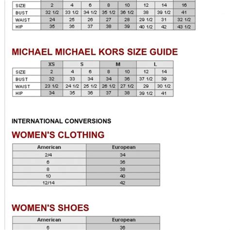 michael kors foot size chart.